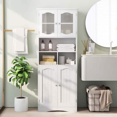 Bathroom Storage Cabinet Towel Cabinet w/ Shelves & Glass Door