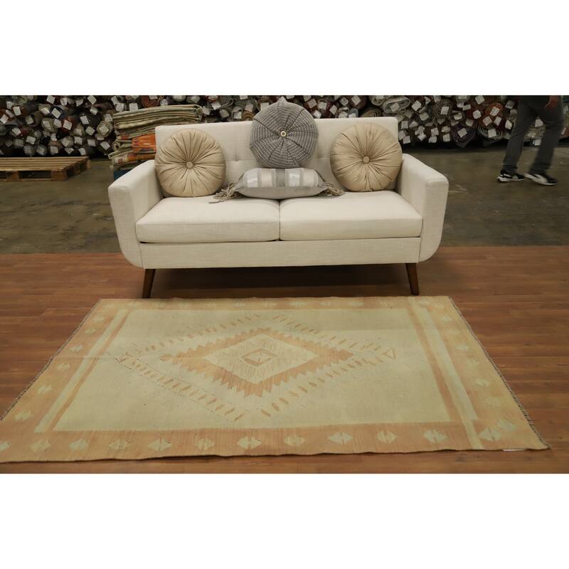 Hand Woven Oriental 100% Wool Carpet Southwestern Tribal Oranges & Rust Kilim Area Rug - 6' 0'' X 3' 8''