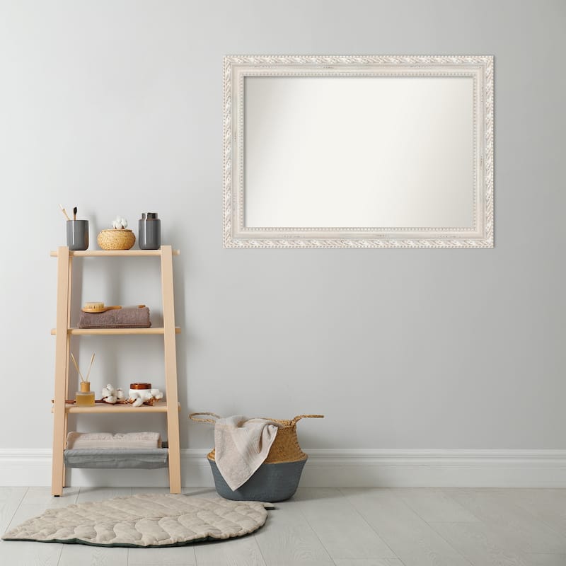 Opera Off White Non-Beveled Wood Framed Bathroom Vanity Wall Mirror - Opera Off White