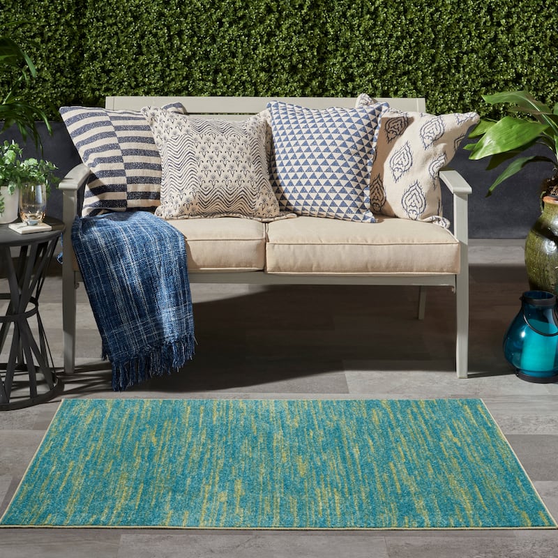 Nourison Essentials Solid Contemporary Indoor/Outdoor Area Rug - 3' x 5' - Blue Green