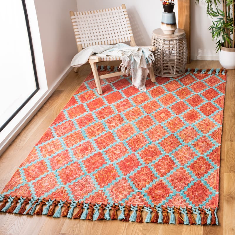 SAFAVIEH Handmade Sahara Keanna Silk Tassel Rug - 3' x 5' - Rust/Aqua