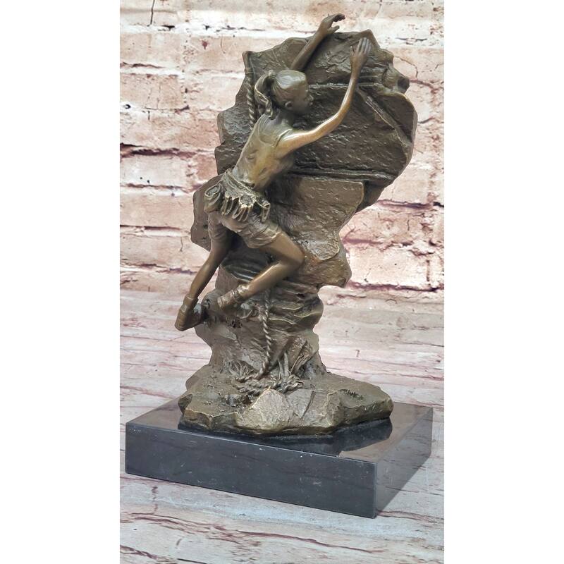 Female Rock Climber Mountaineering Scaling Wall Bouldering Alpinism Bronze Sculpture Statue