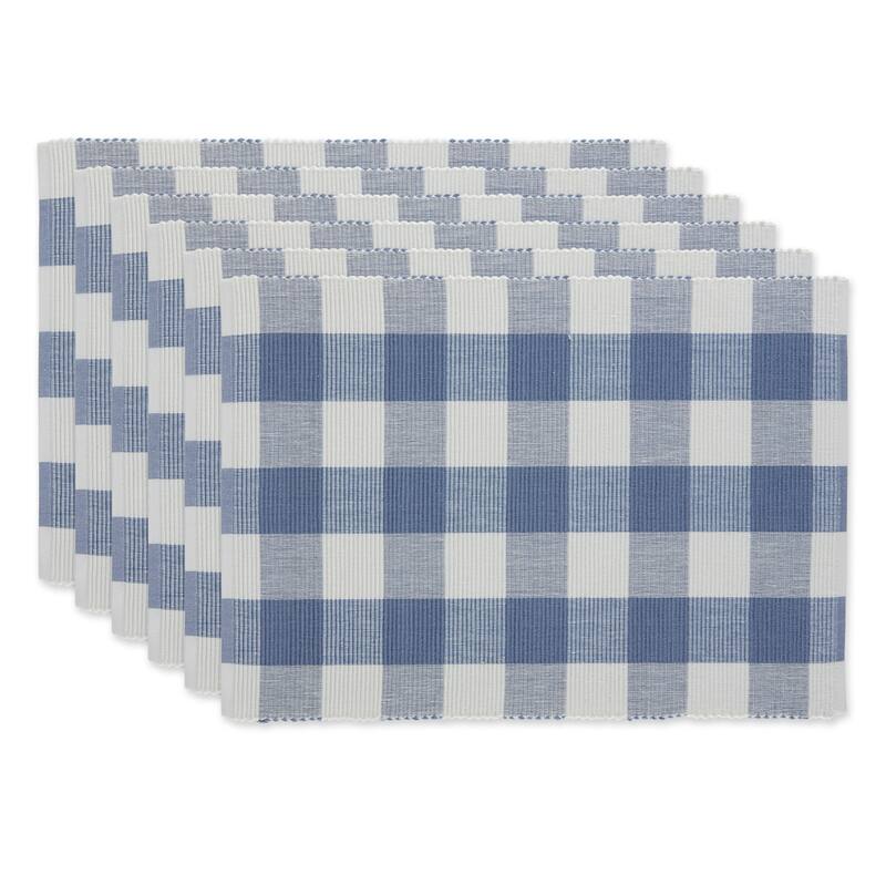 DII Vintage Red Buffalo Check Napkin (Set of 6) - STONEWASH BLUE BUFFALO CHECK RIBBED PLACEMAT SET/6