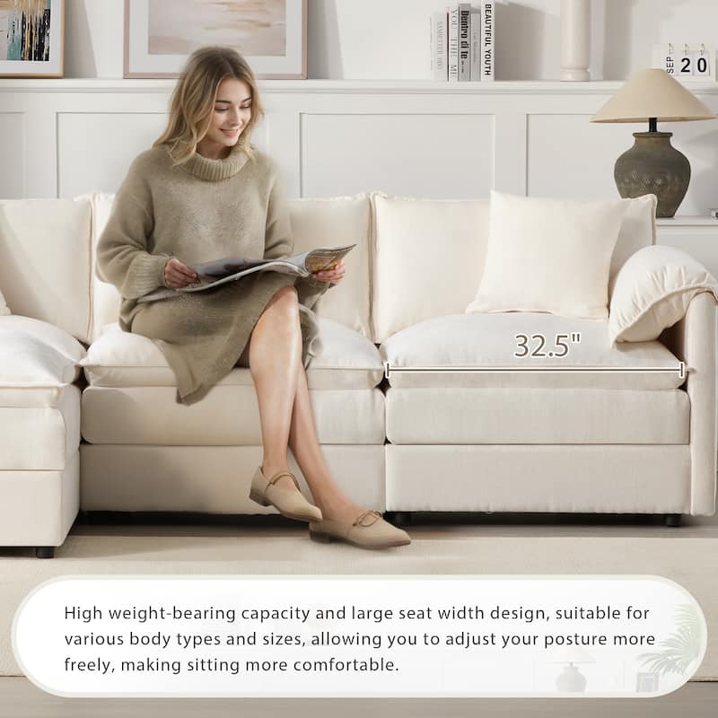 Chenille Modular Cloud Couch Oversized Sectional Sofa with Ottoman
