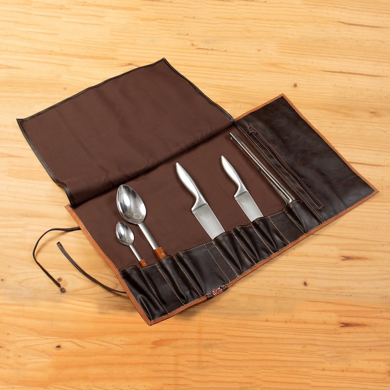 Novica Handmade Luxury Barbecue Leather Barbecue Utensil Holder