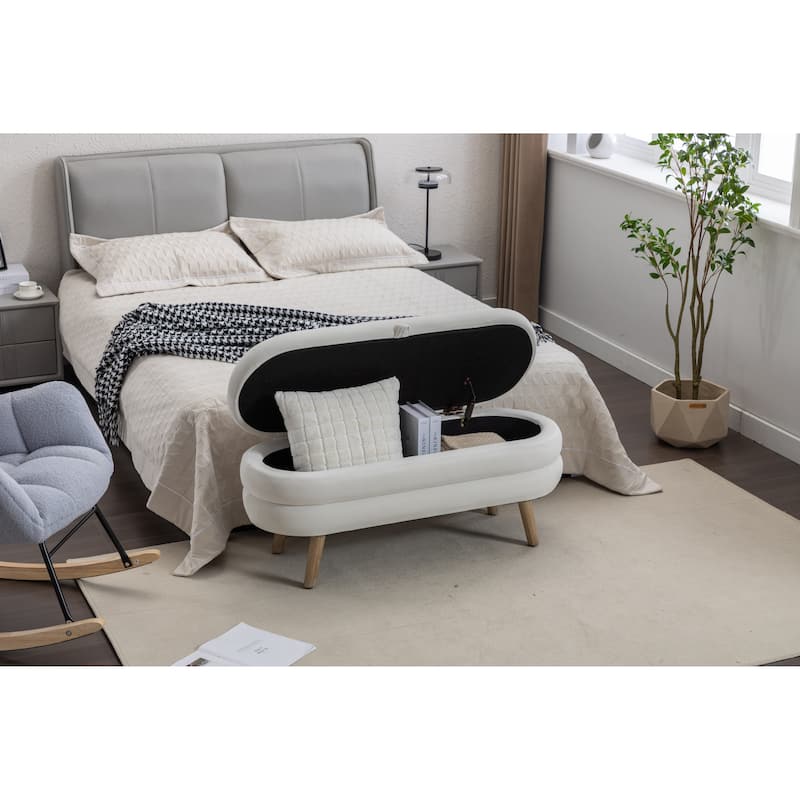 Featured Velvet Upholstered Footrest End of Bed Bench, Storage Stool Indoor Stool Casual Stool with Flipping Lid