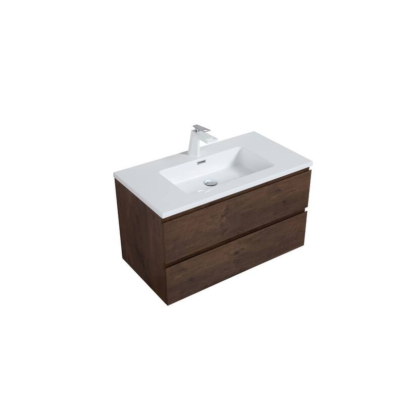 ABRUZZO 36" Floating Single Bathroom Vanity Wall-Mounted with Integrated Resin Top Basin 2 Soft Close Drawers Full Assembly