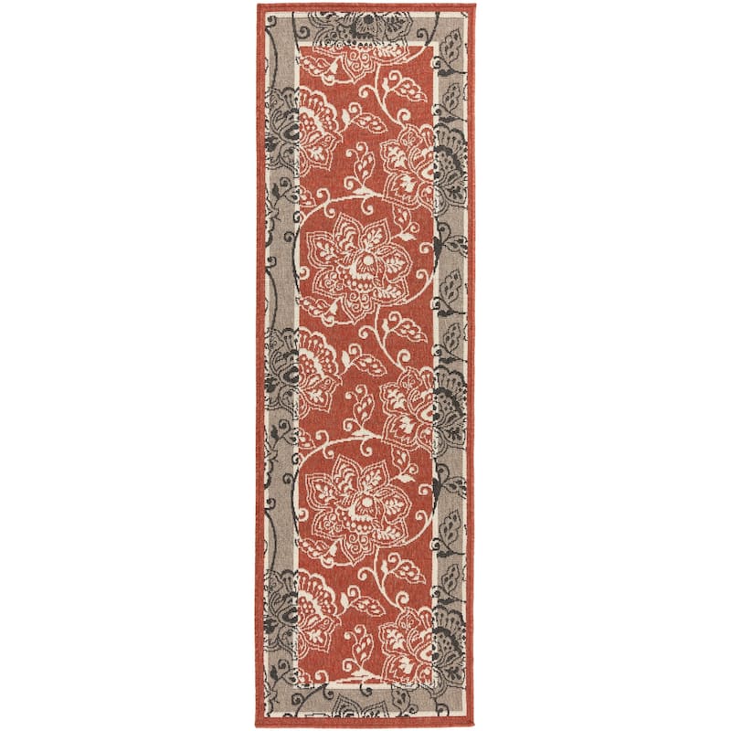 Janelle Indoor/Outdoor Transitional Floral Border Area Rug