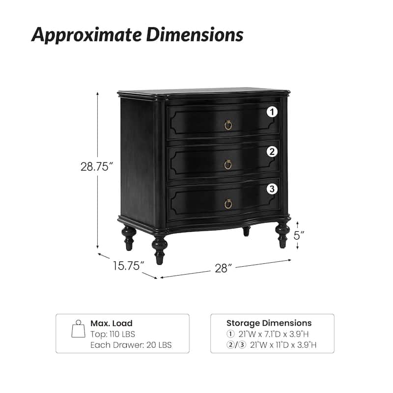 Alois Traditional 3-Drawer Nightstand with Solid Wood Spindle Legs by HULALA HOME