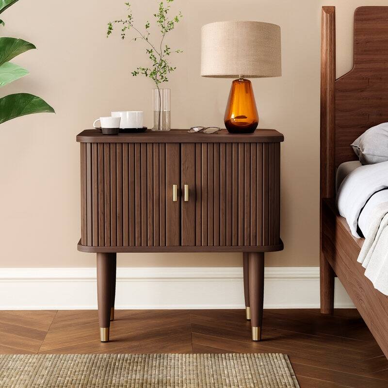 Murray Nightstand with Storage Mid Century Brass Accents Walnut Finish