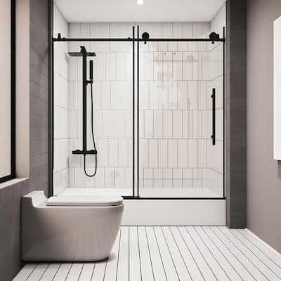 Frameless Shower Door 60" x 60", Clear 6mm Tempered Glass with Stainless Steel Handle and Leak-Proof Strip