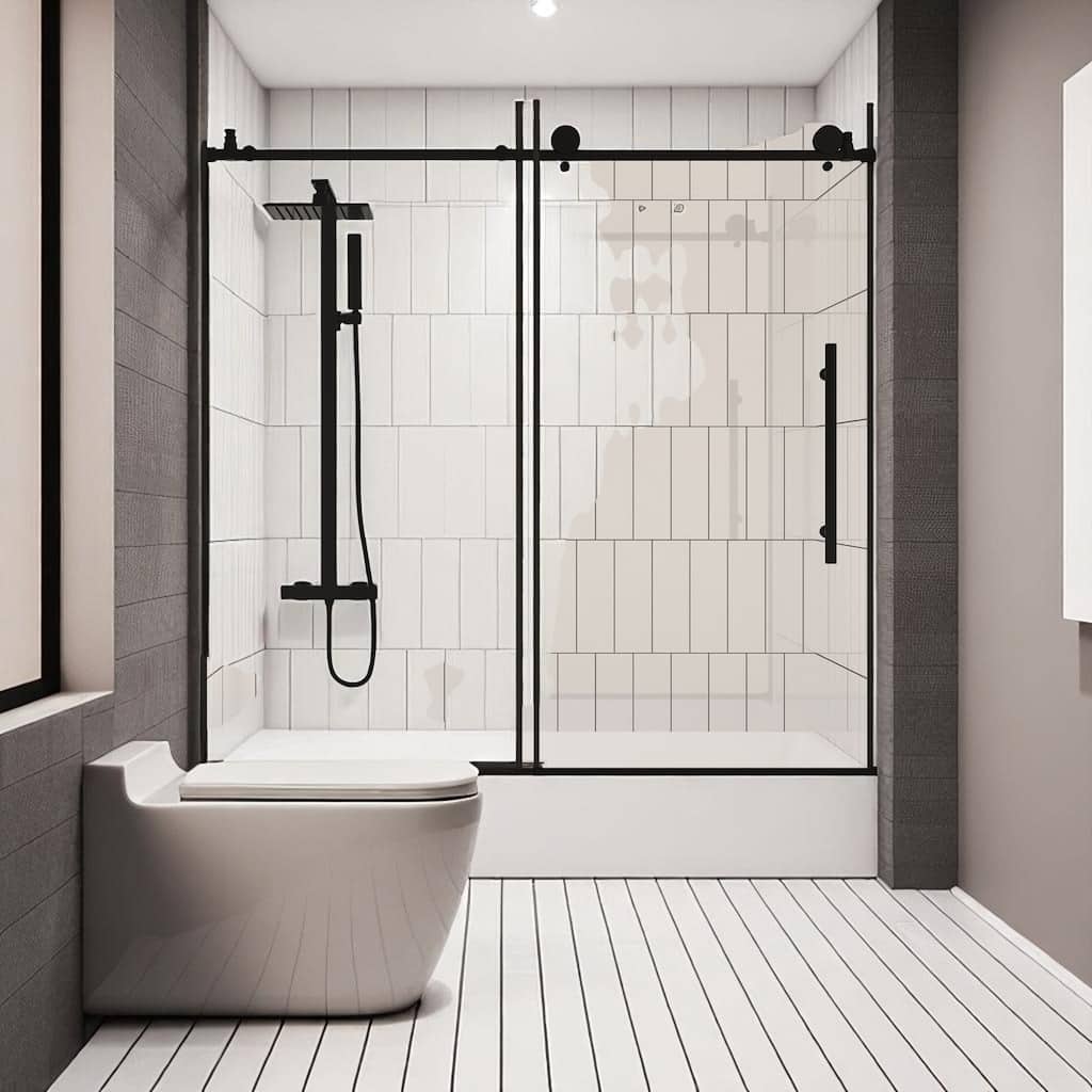 Frameless Shower Door 60" x 60", Clear 6mm Tempered Glass with Stainless Steel Handle and Leak-Proof Strip