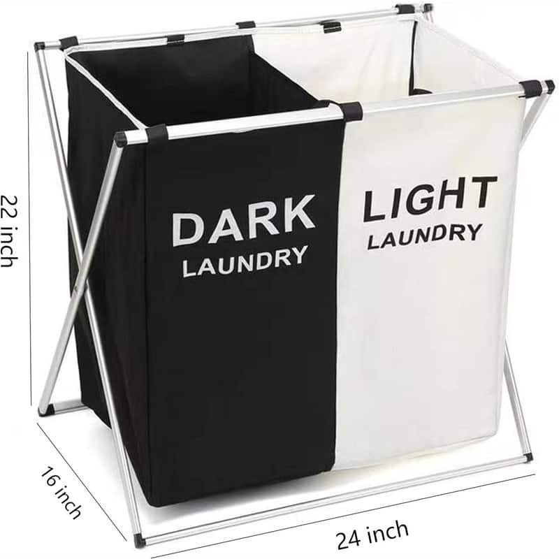 Laundry Basket 2 Section Dirty Clothes Hamper - 24"L x 16"W x 22"H