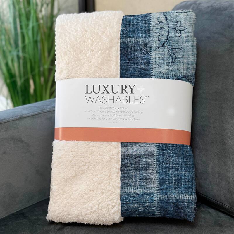 Premium Machine Washable Vintage Patchwork Sherpa Throw Blanket
