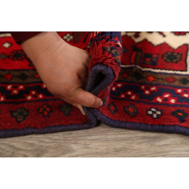 Geometric Tribal Hamedan Persian Area Rug Wool Hand-knotted Carpet - 3'5" x 4'7"