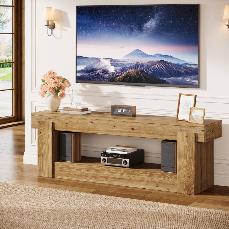 2 Tier Solid Wood TV Stand for Living Room, Fits TVs Up to 75 inches - 62.99" L x 15.75" W x 23.62" H