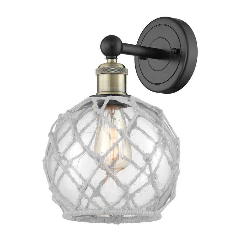 Innovations Lighting 616-1W-13-8 Farmhouse Rope Sconce Farmhouse Rope - Black Antique Brass / Clear Glass with White Rope