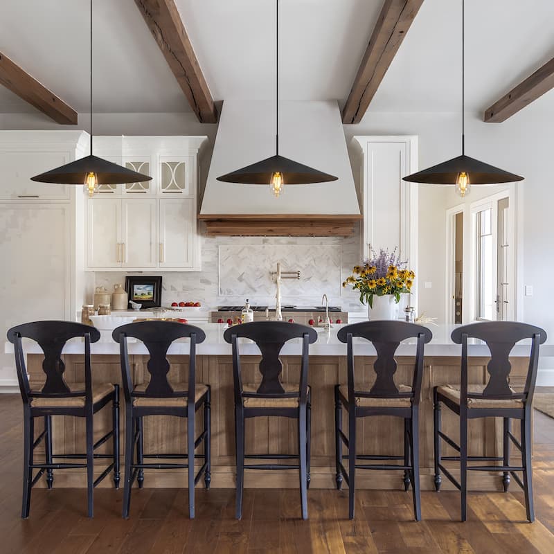 Farmhouse Single Rustic Pendant Light Black Kitchen Island Light - W25.6"