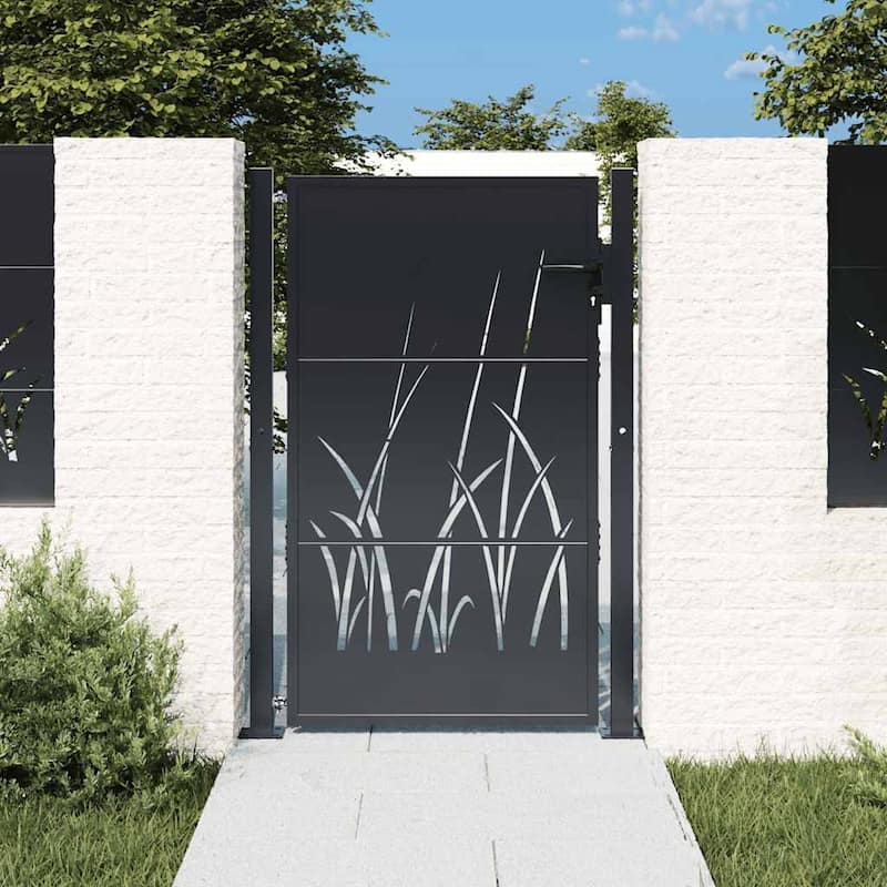 vidaXL Garden Gate Anthracite 39.4x59.1" Steel Grass Design - 43.3 x 61.0"