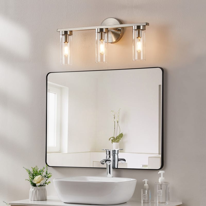 KAWOTI Modern Dimmable Bathroom Vanity Light with Clear Cylinder Glass