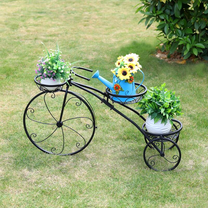 Tricycle Iron Planter Stand 3 Potted Plant Flower Pot Rack - 32.3" x 9.7" x 19.9"