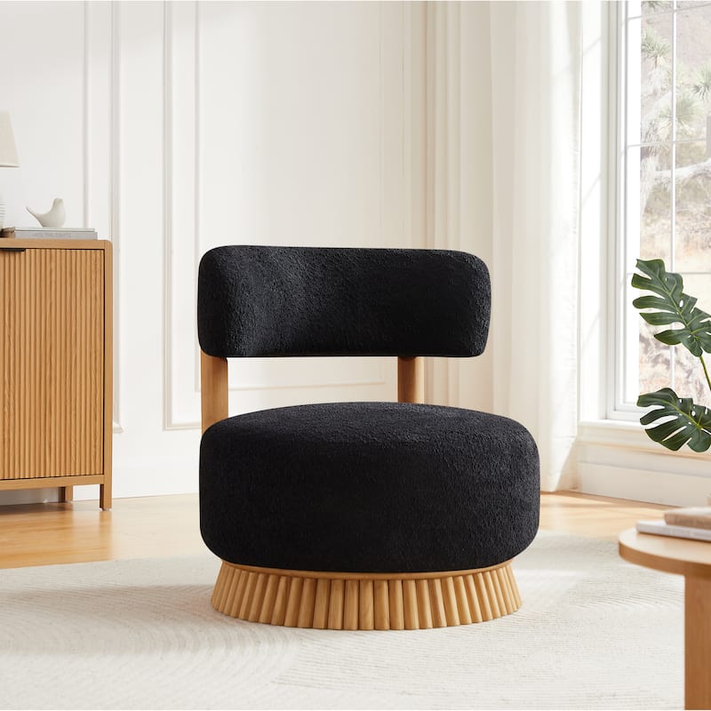 Armless Accent Chair for Living Room, Modern Slipper Vanity Chair with Wooden Base, Upholstered Bedroom Chair