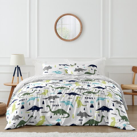 Sweet JoJo Designs Blue and Green Mod Dinosaur Collection Full/Queen 3-piece Bedding Set