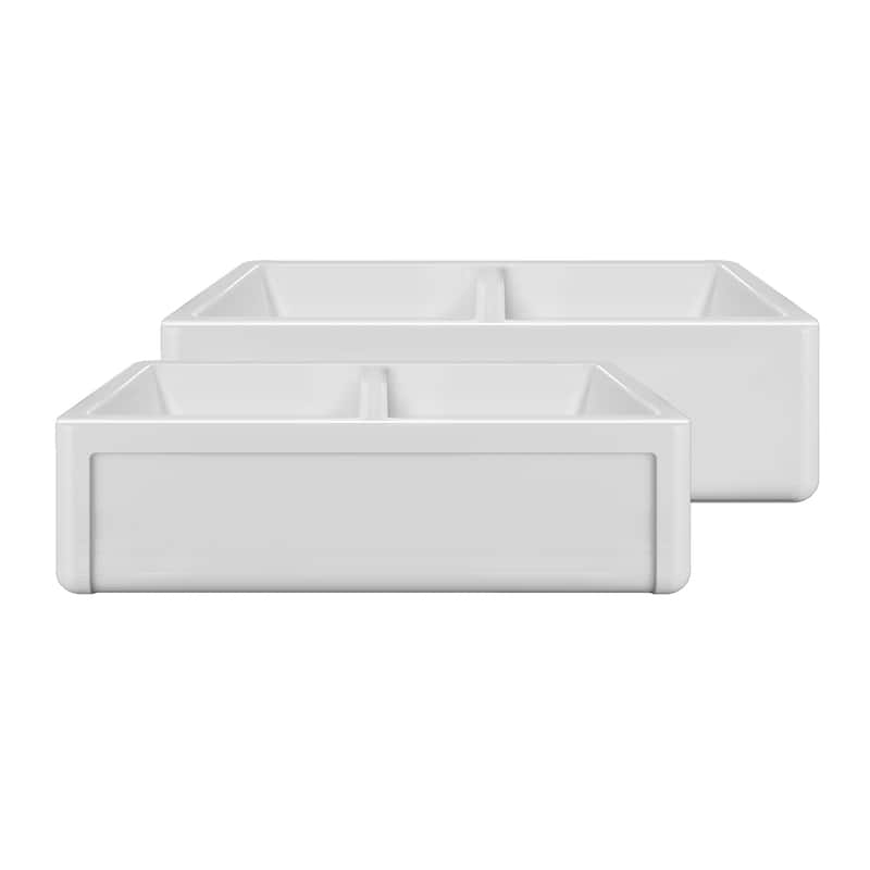 Whitehaus WHRPDB3618 Fireclay 36" Farmhouse Double Basin Fireclay - White