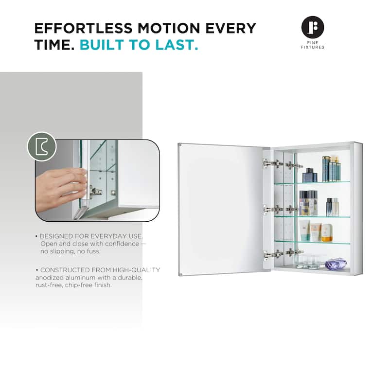 Bathroom Medicine Cabinet, Aluminum, Recessed/Surface Mount, Right/Left Hinged, Mirrored Interior