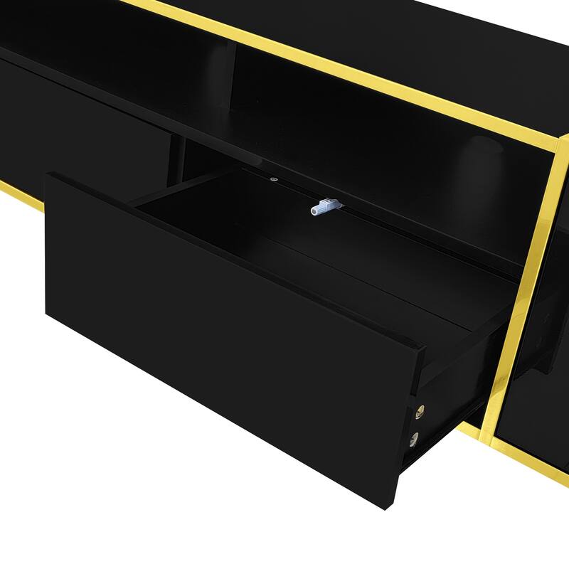Modern LED TV Stand Storage Cabinet with 2 Drawers & 2 Shelves, Entertainment Center Console for TVs up to 80"