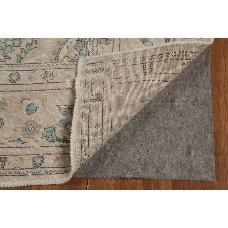 Floral Tabriz Persian Area Rug Beige Handmade Wool Carpet - 7'9"x 11'1"