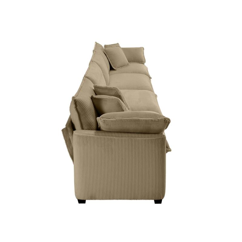 Corduroy Upholstered 4-Seater Sofa with Soft Cushions and Pillows, Ideal for Living Room