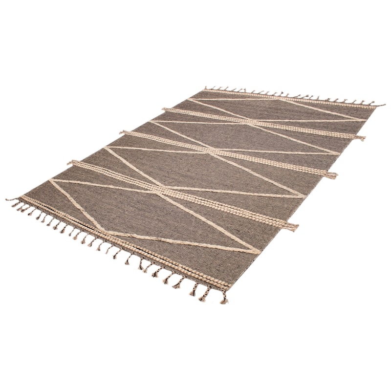ECARPETGALLERY Hand-knotted Tangier Black, Cream Wool Rug - 9'1 x 12'3