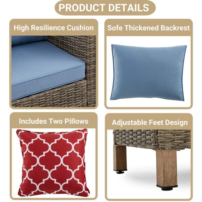 5-Piece Outdoor Wicker Patio Conversation Set