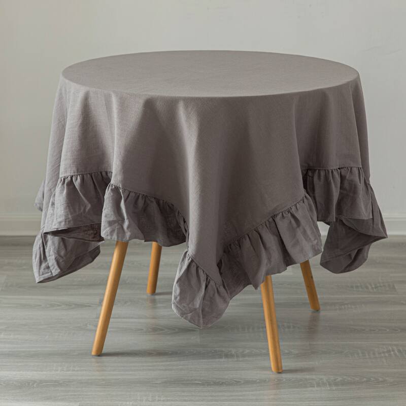 Deerlux 100% Pure Linen Washable Tablecloth with Ruffle Trim - 60 X 80 in. Gray