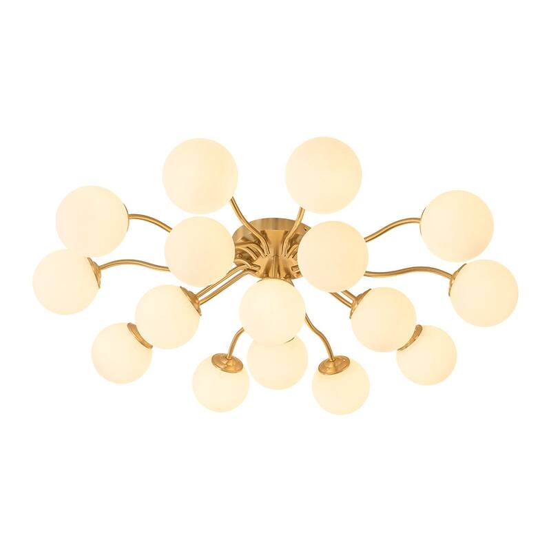 Milky Glass Globe Brass Sputnik Bubble Ceiling Light - 30in Chandelier