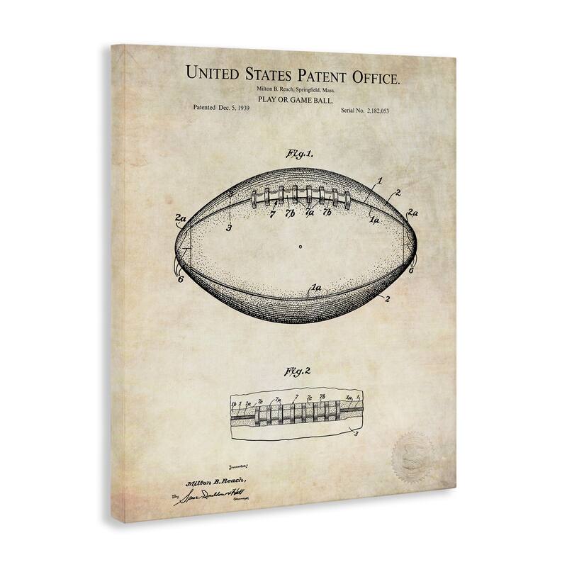 Stupell American Football Sports Patent Diagram Blueprint Design Canvas Wall Art - Brown