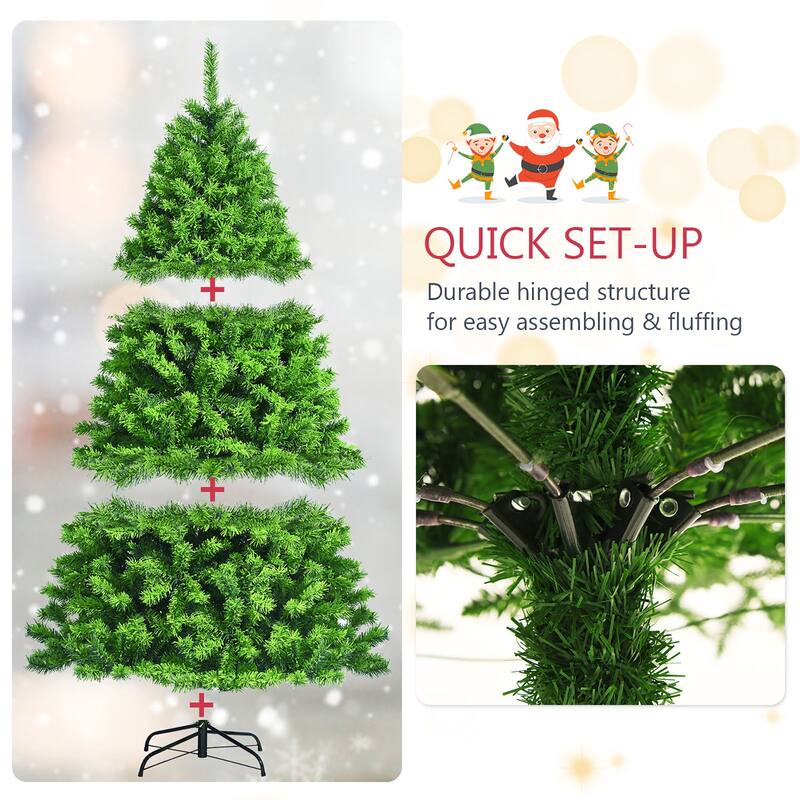 Costway 6.5ft Green Flocked Hinged Artificial Christmas Tree w/ Metal