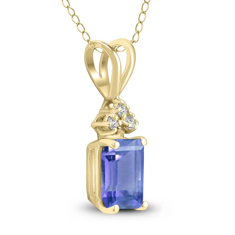 Marquee 14K Yellow Gold 6x4MM Emerald Shaped Tanzanite and Diamond Pendant