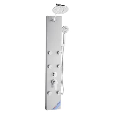 Silver Wall Mounted 3-in-1 Shower Panel Tower with Rainfall Head and Massage Jets Handheld Sprayer - 48.8” x 7.9” x 17.7”