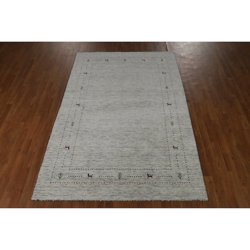 Hand Knotted Oriental 100% Wool Carpet Tribal Animal Pictorial Beige & Ivories Gabbeh Area Rug - 7' 10'' X 5' 2''