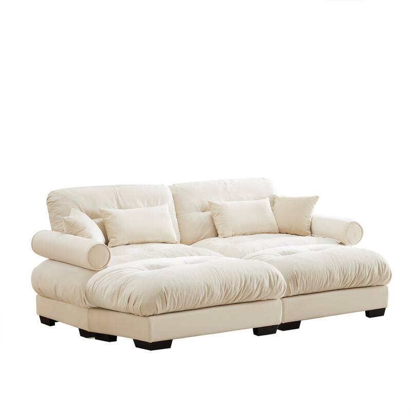 93.7" Velvet 2-Seater Sectional Sofa with Ottoman & Pillows