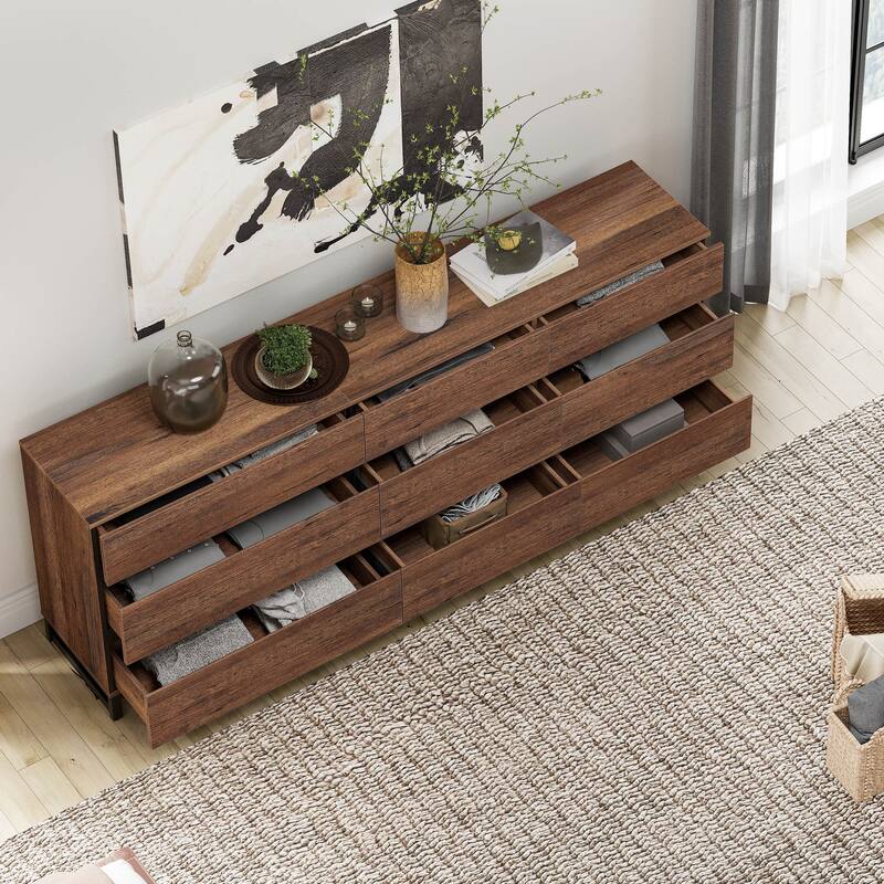 WAMPAT 3 in 1 Dresser with Glass Doors and 7 Drawers, Modern Chest of Drawers with Adjustable Shelf for Bedroom