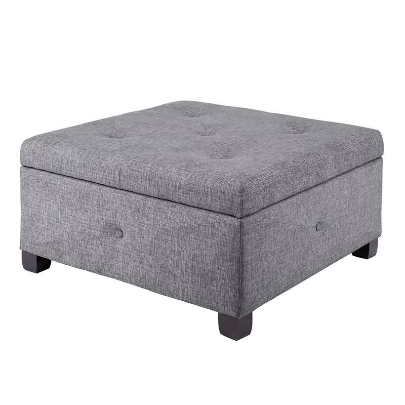Charcoal Button-Tufted Upholstered Storage Ottoman
