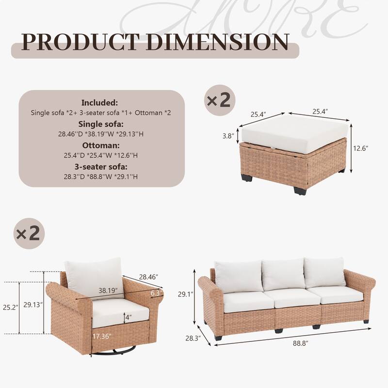 5-Piece Outdoor Garden Patio Sofa Seating Set with Swivel Chair