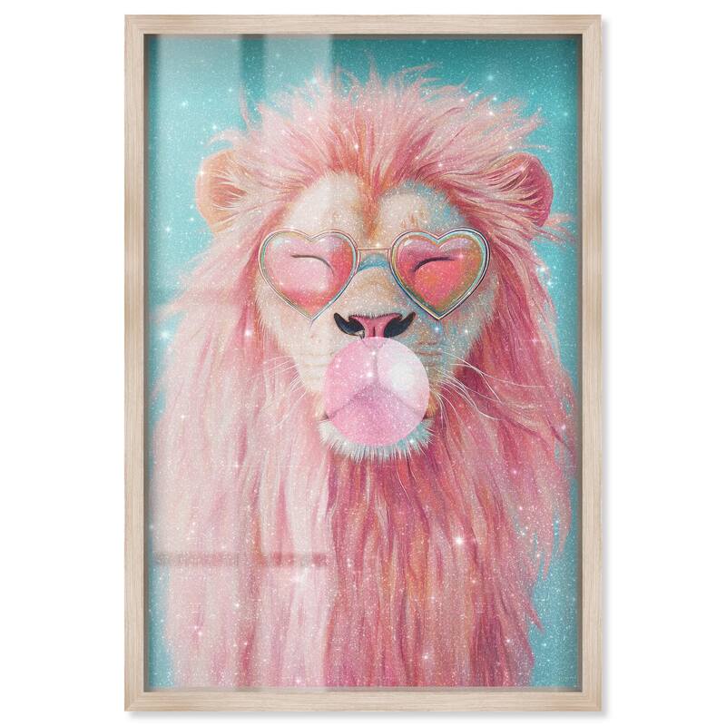 Pastel Lion Bubblegum Shadowbox by Art Remedy - Natural - 10" x 15"