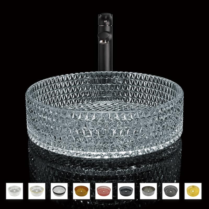 Scotch Round Basin Glass Crystal Bathroom Vessel Sink in Multiple Colors