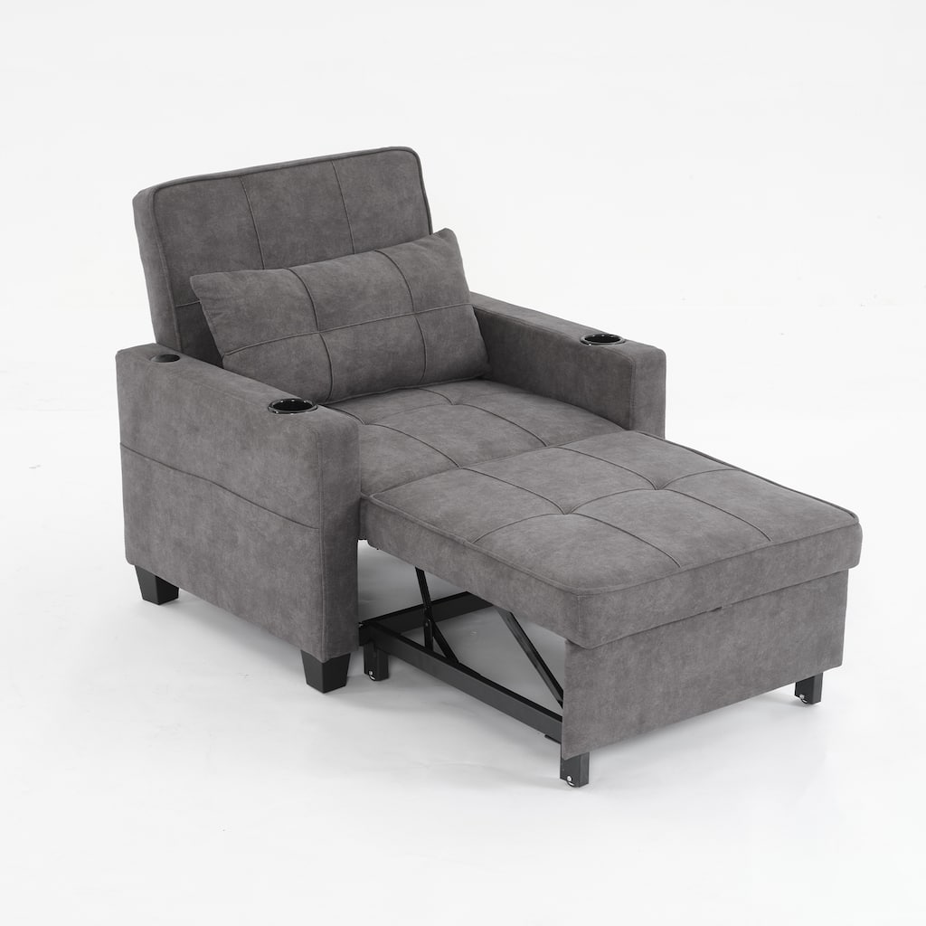 3-in-1 Convertible Futon Chair Bed with USB Ports, Dark Grey Tech Cloth