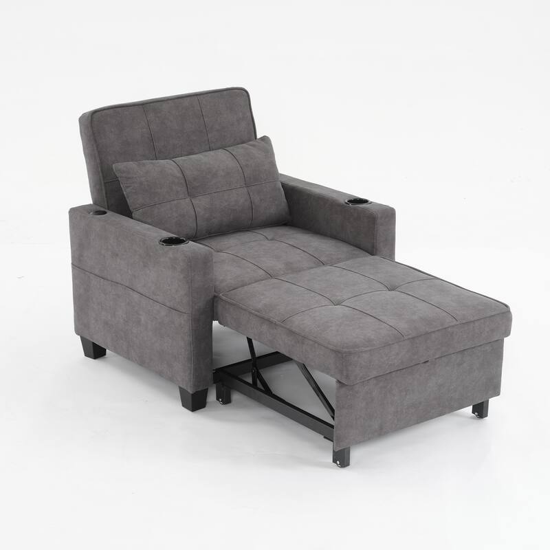 Tech Cloth Convertible Sofa Bed with USB Ports - Dark Grey
