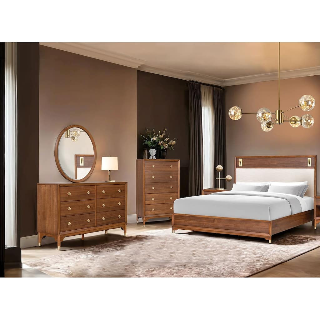 4pc Walnut Finish Upholstered LED Bedroom Furniture Set